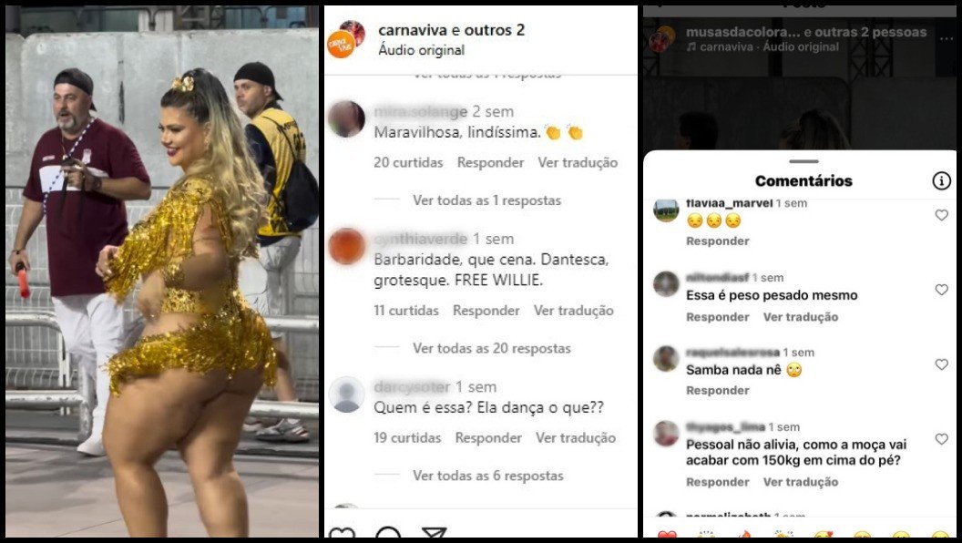 ‘Se até a Paolla Oliveira é julgada, imagina nós’, diz musa da escola Colorado do Brás após receber críticas sobre seu corpo ‘Se até a Paolla Oliveira é julgada, imagina nós’, diz musa da escola Colorado do Brás após receber críticas sobre seu corpo