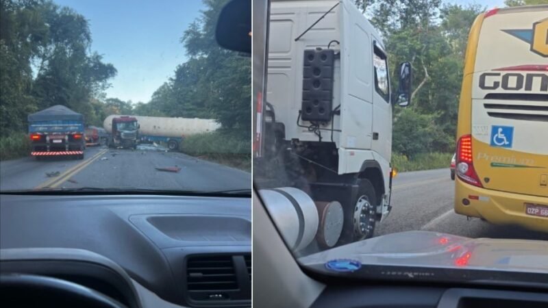 Batida entre carreta e moto interdita a BR-381 em Bela Vista de Minas