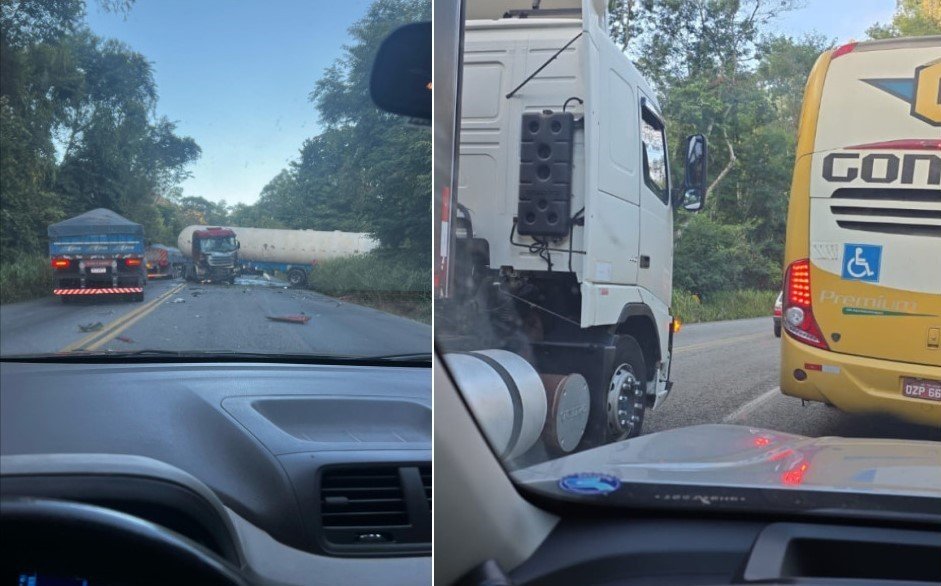 Batida entre carreta e moto interdita a BR-381 em Bela Vista de Minas Batida entre carreta e moto interdita a BR-381 em Bela Vista de Minas