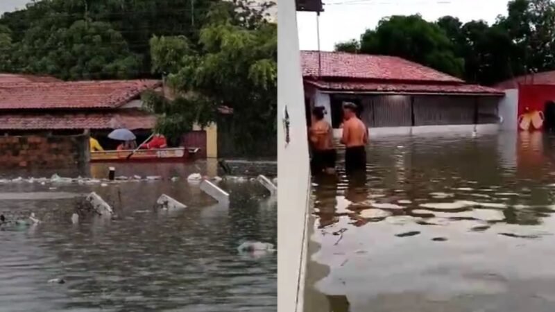 Vídeo: ruas e avenidas ficam alagadas após chuva de 170 mm em Parnaíba, no litoral do Piauí