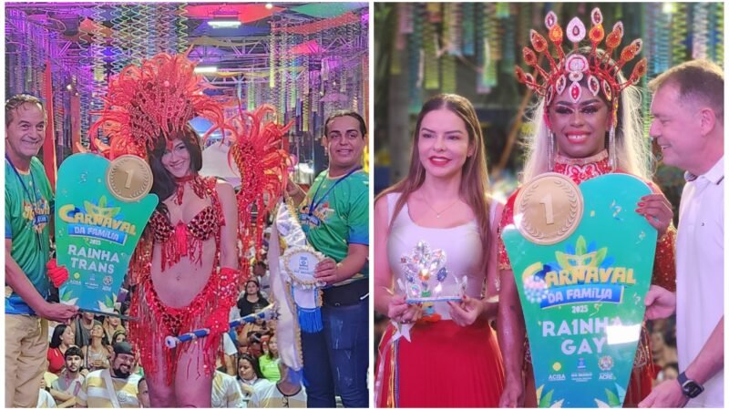 Rainhas trans e gay completam Realeza do Carnaval 2025 no 2º dia de folia em Rio Branco