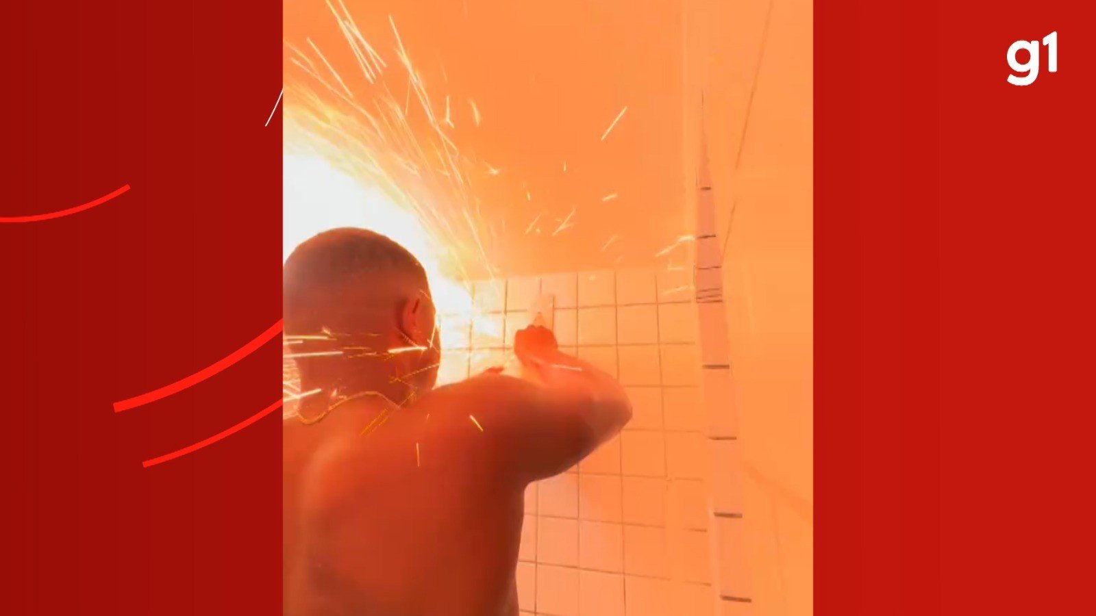 Ex-BBB Davi Brito se assusta com explosão e fogo ao trocar chuveiro elétrico Ex-BBB Davi Brito se assusta com explosão e fogo ao trocar chuveiro elétrico