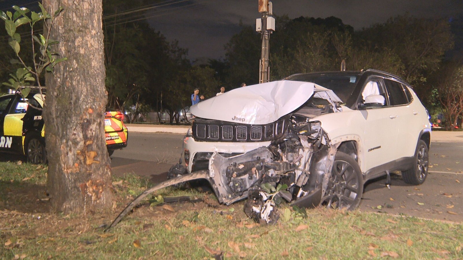 Motorista tenta fugir de blitz, bate carro em árvore e é preso no DF Motorista tenta fugir de blitz, bate carro em árvore e é preso no DF