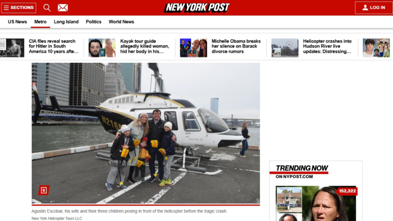 Fotos mostram família espanhola ao embarcar em helicóptero que caiu no rio Hudson; VEJA