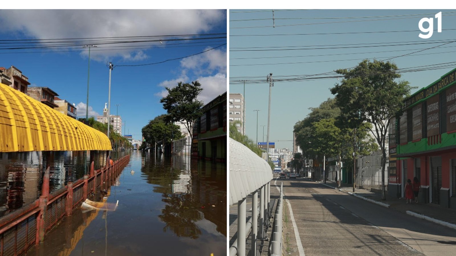 ANTES e DEPOIS: um ano após enchente no RS, veja como estão lugares atingidos pela inundação ANTES e DEPOIS: um ano após enchente no RS, veja como estão lugares atingidos pela inundação