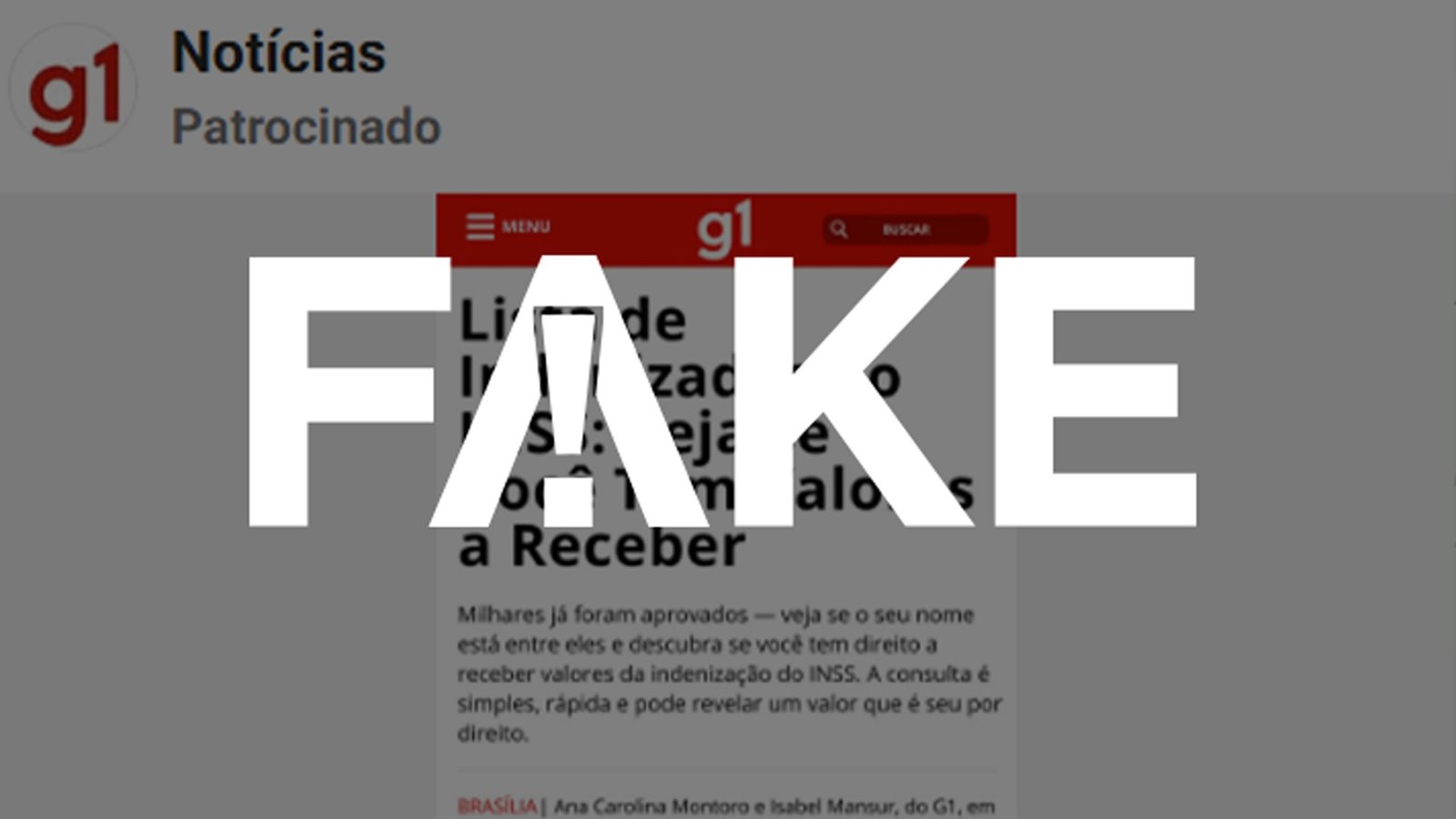 É #FAKE página que imita o g1 e promete indenização de R$ 2 mil a R$ 8 mil pelo INSS; trata-se de golpe É #FAKE página que imita o g1 e promete indenização de R$ 2 mil a R$ 8 mil pelo INSS; trata-se de golpe