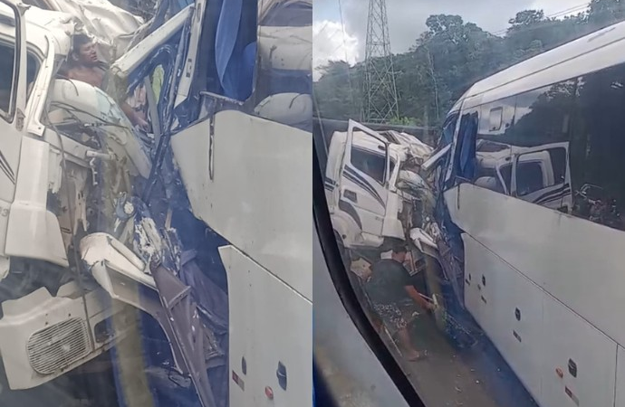 Acidente entre caçamba e ônibus na AM-010 deixa um morto e três feridos