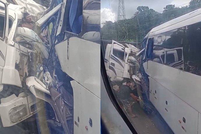 Acidente entre caçamba e ônibus na AM-010 deixa um morto e três feridos Acidente entre caçamba e ônibus na AM-010 deixa um morto e três feridos