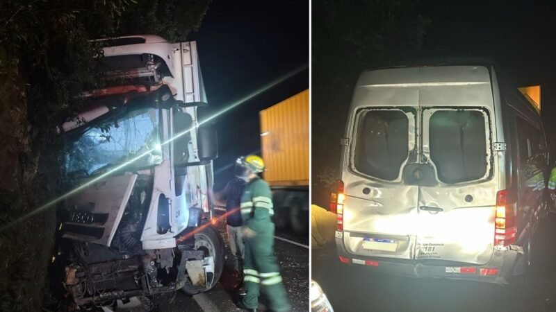 Carreta desgovernada atinge ônibus com e van lotada na Via Anchieta, SP