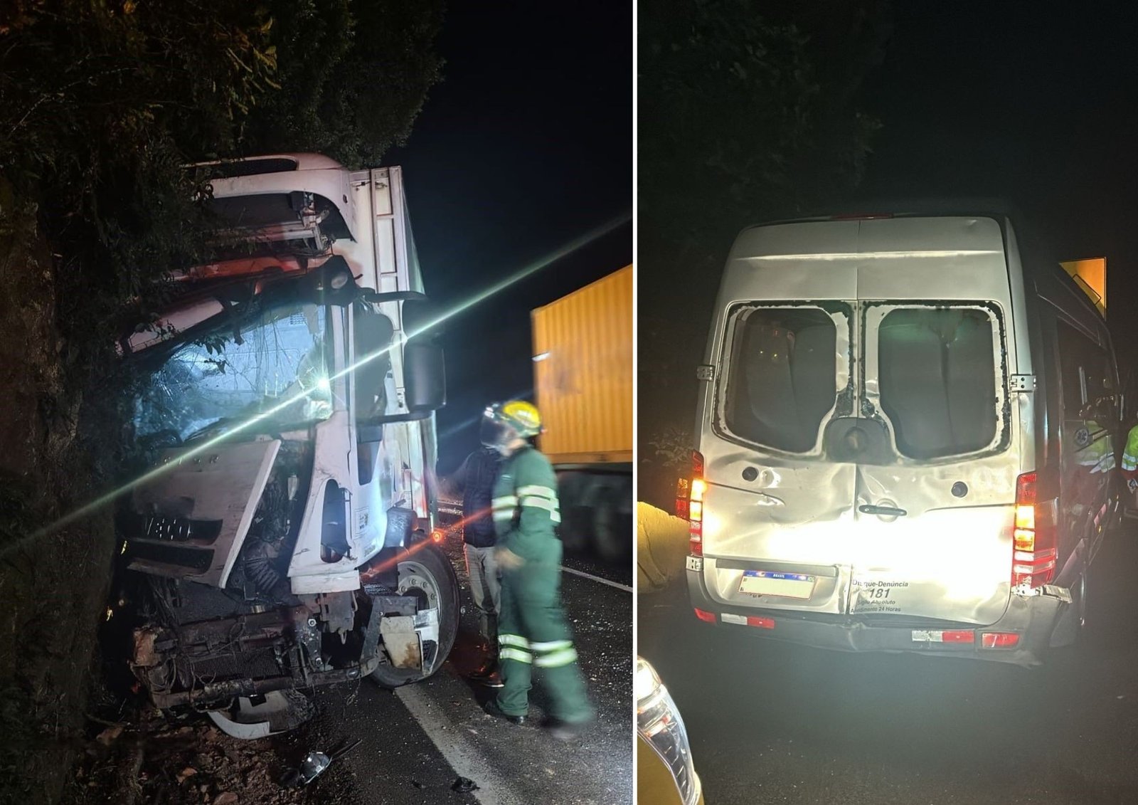 Carreta desgovernada atinge ônibus com e van lotada na Via Anchieta, SP Carreta desgovernada atinge ônibus com e van lotada na Via Anchieta, SP