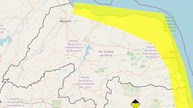 Inmet emite novo alerta de chuvas para o litoral do RN