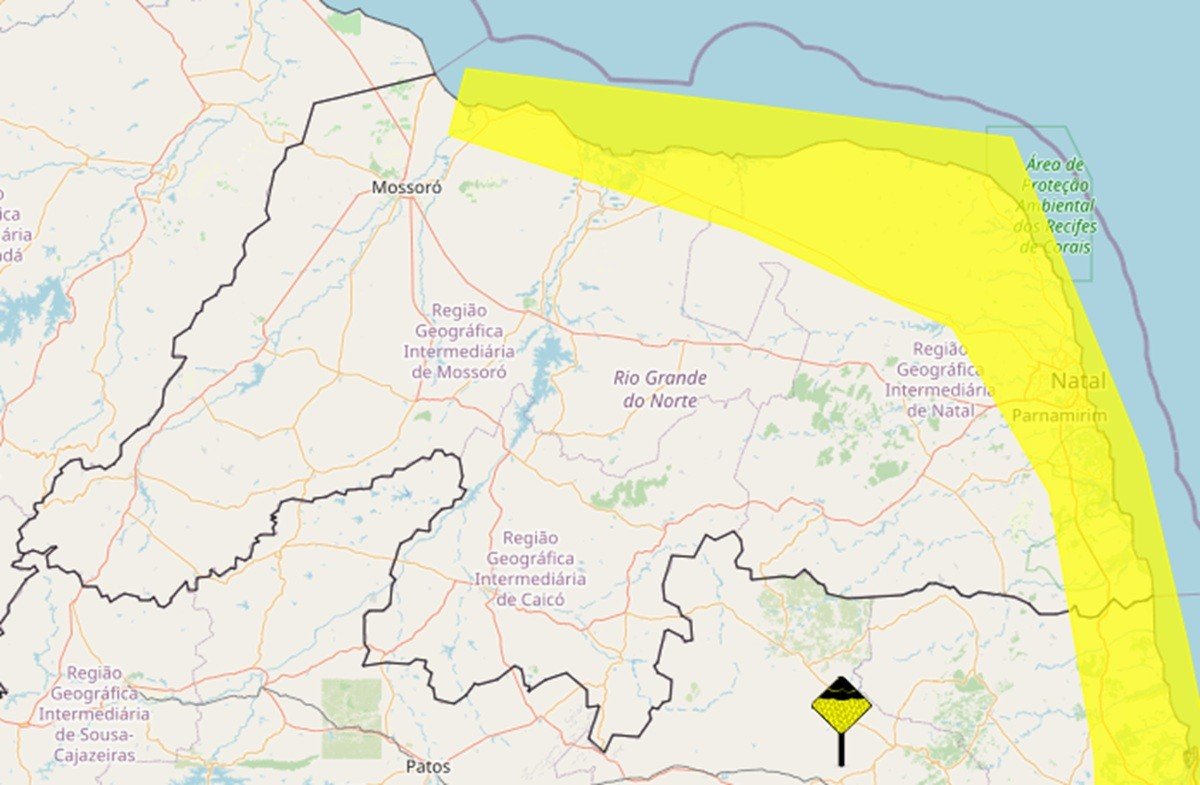 Inmet emite novo alerta de chuvas para o litoral do RN