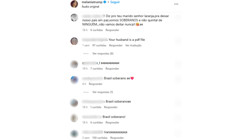 ‘Diz pro seu marido, o Senhor Laranja, nos deixar em paz’: brasileiros invadem posts de Melania após Trump fechar comentários