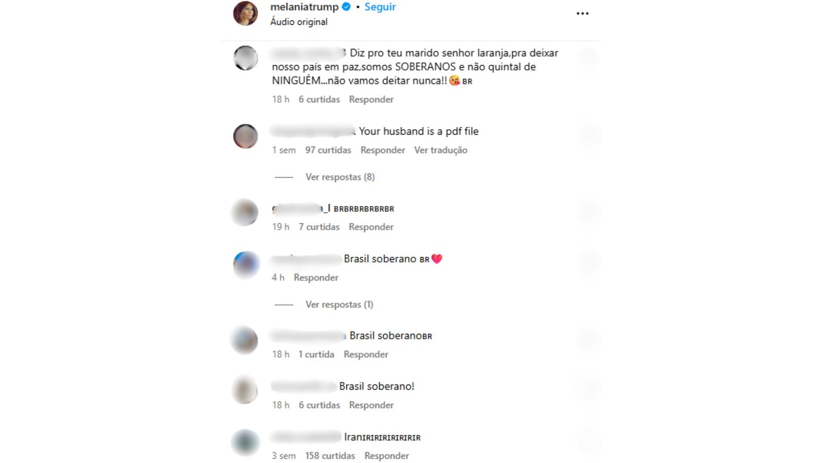 ‘Diz pro seu marido, o Senhor Laranja, nos deixar em paz’: brasileiros invadem posts de Melania após Trump fechar comentários