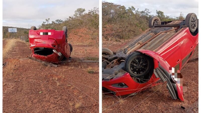 Mulher perde controle da direção e capota carro na MGC-135 após ficar com cabelo preso no vidro