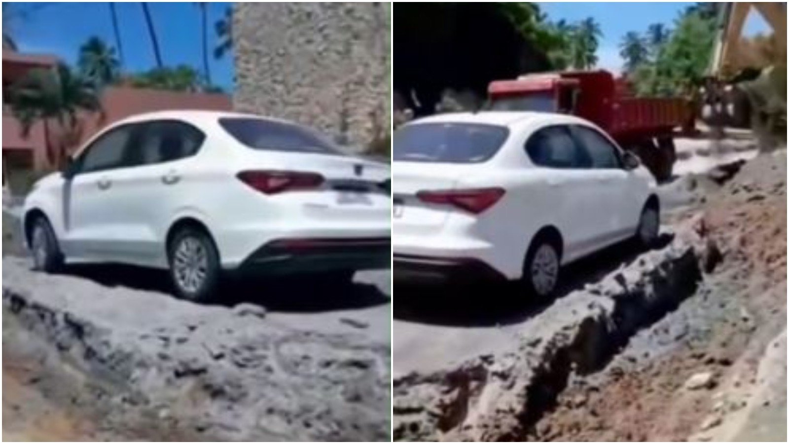 Vídeo: máquina escava ao redor de carro e deixa veículo ‘ilhado’ durante obra