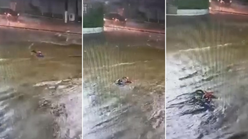 Vídeo: câmera registra momento em que motociclista morto em temporal é arrastado por enxurrada em Piracicaba