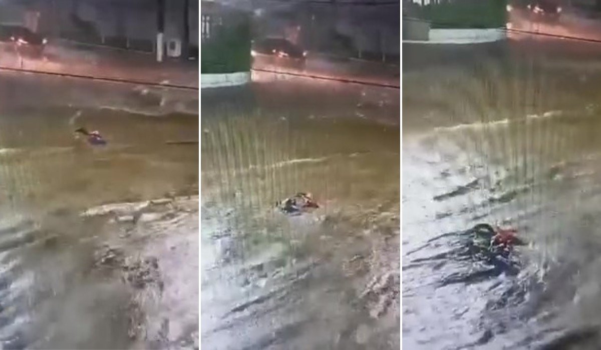 Vídeo: câmera registra momento em que motociclista morto em temporal é arrastado por enxurrada em Piracicaba