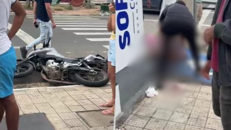 Vídeo mostra capacete rolando após batida entre moto e carro em Teresina; vítimas ficaram feridas
