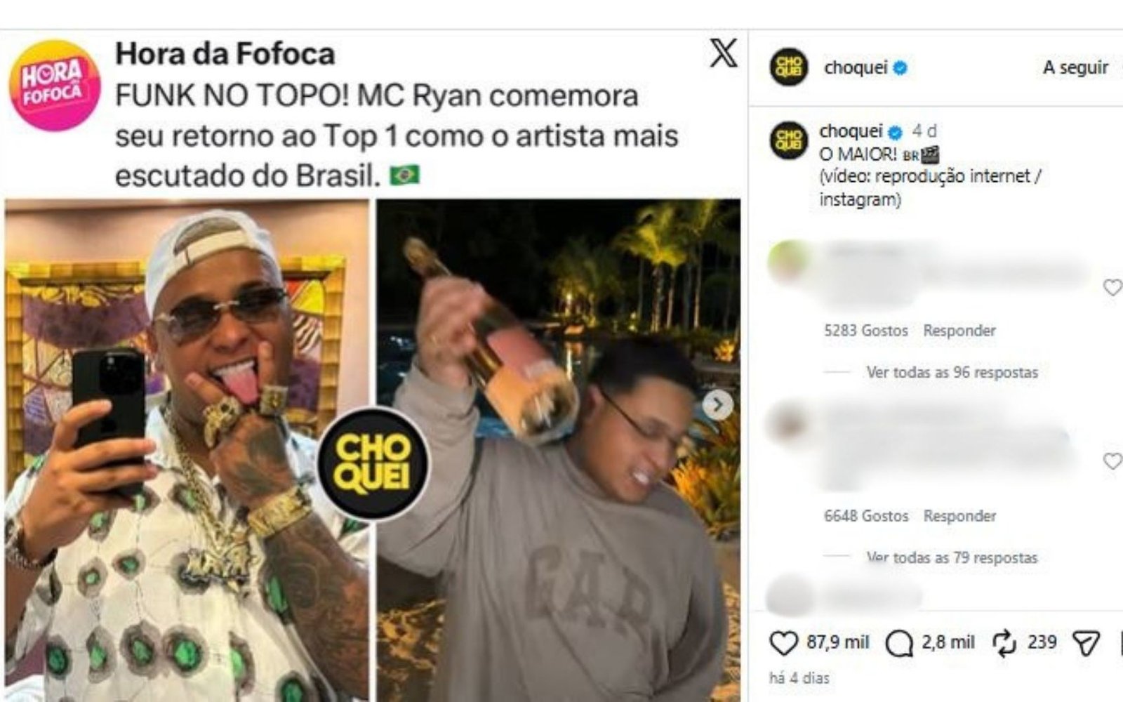 ‘Choquei’ fez posts exaltando MC Ryan dias antes da prisão do dono da página suspeito de receber para divulgar artista: ‘O maior’