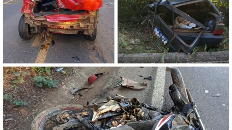 Duas pessoas ficam feridas em acidente entre carros e moto na MGC-135, em Mirabela