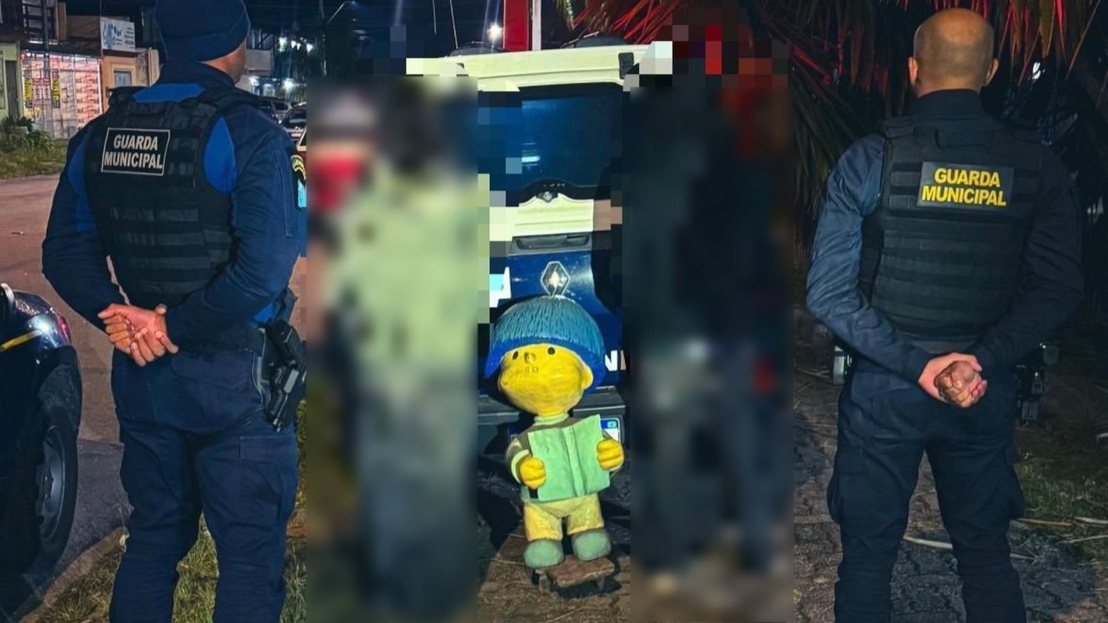 Estátua de Betinho, que ficava ao lado de Mafalda, é vandalizada em Pelotas; FOTO de ‘enquadro’ do personagem chama atenção