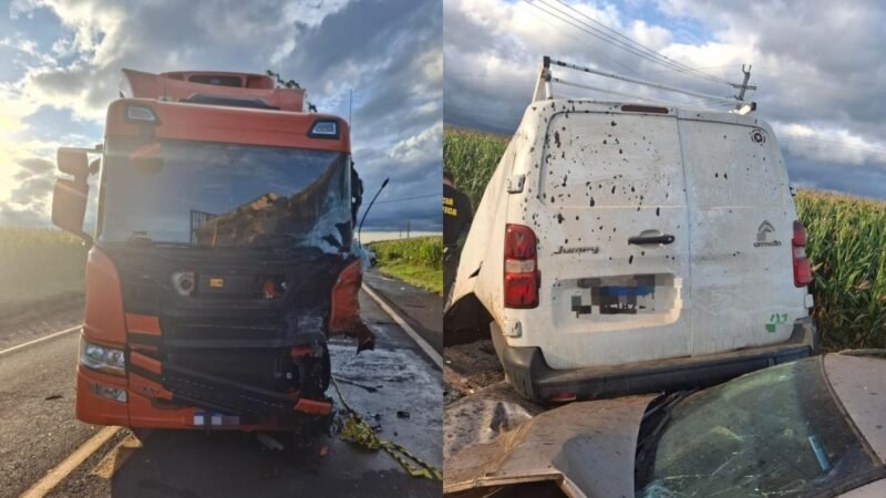 Motorista de furgão morre após bater de frente com caminhão em rodovia, do PR