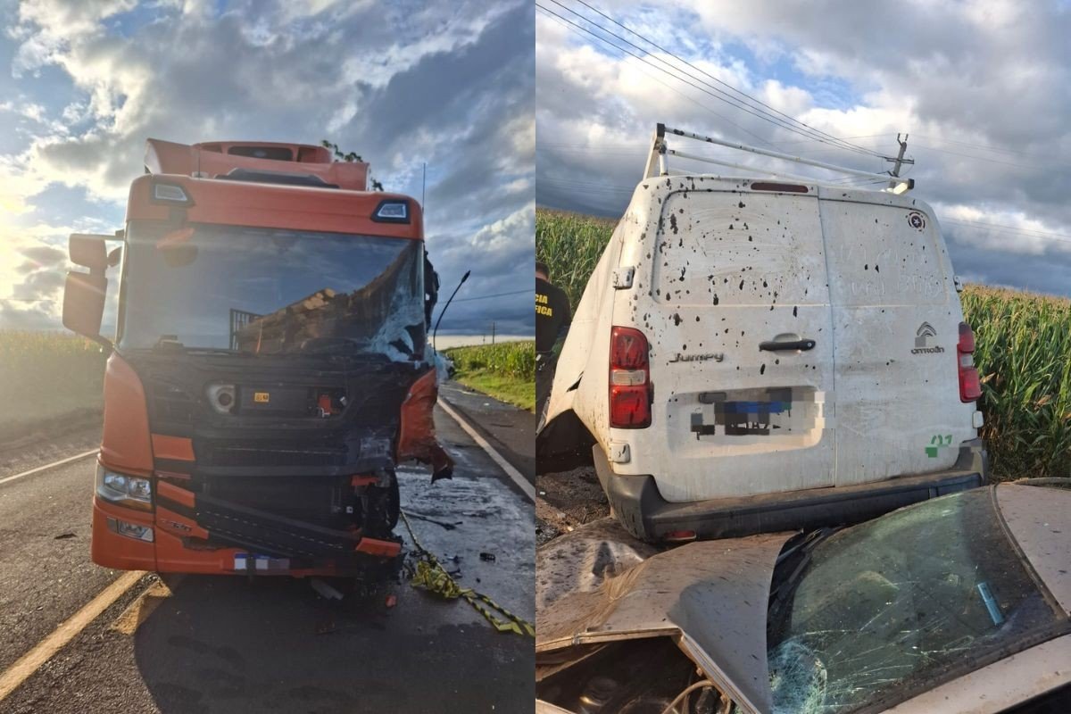 Motorista de furgão morre após bater de frente com caminhão em rodovia, do PR