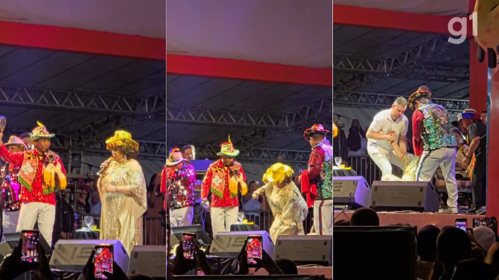 Cantora Alcione se desequilibra e cai no palco durante show em São Luís