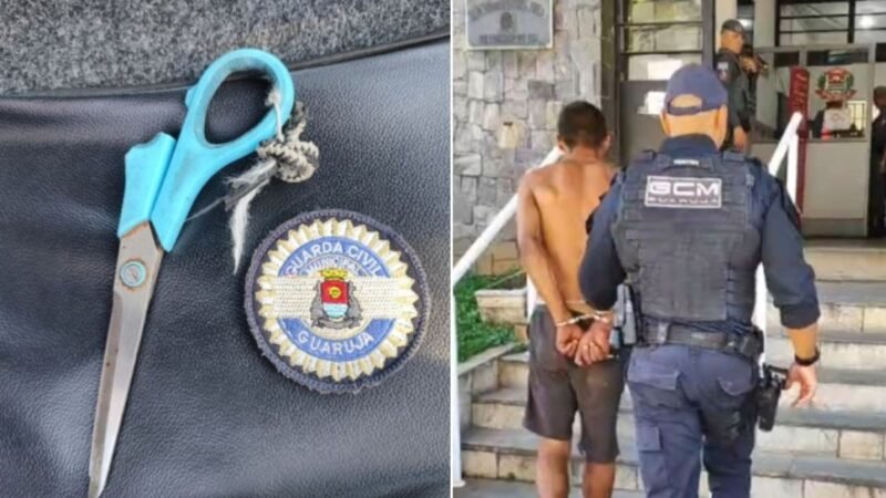 Homem é preso após tentar matar vigilante usando tesoura no litoral de SP; VÍDEO