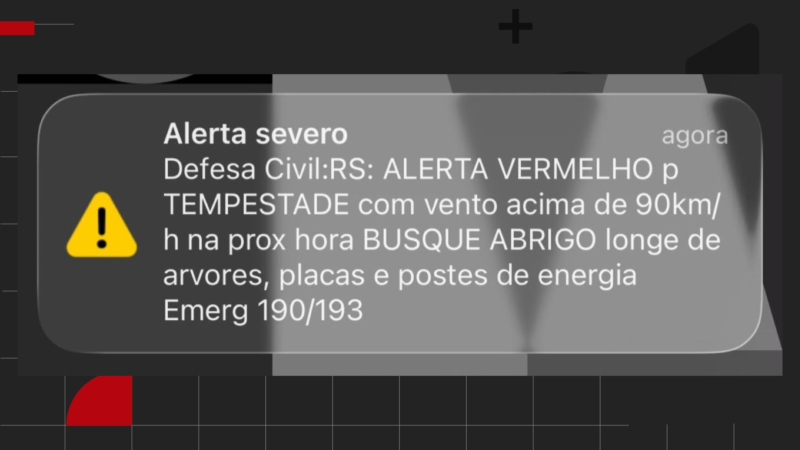 Defesa Civil emite alerta vermelho para tempestade com vento acima de 90 km/h na Região Metropolitana de Porto Alegre