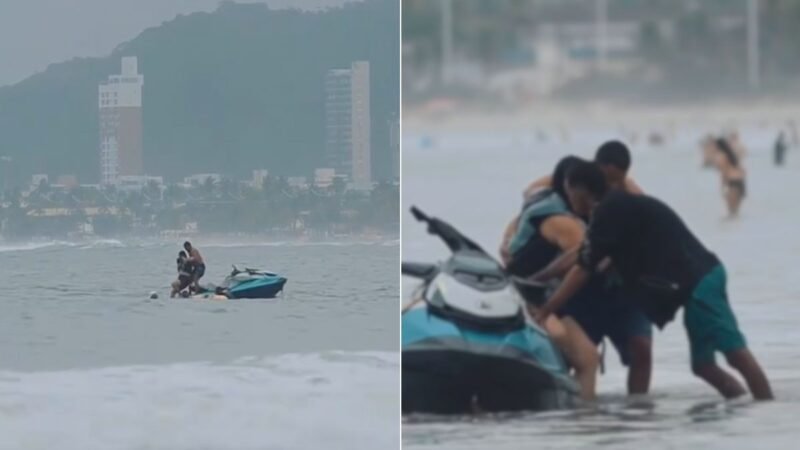Guarda-vidas salva mulher de afogamento no mar em Guarujá; VÍDEO
