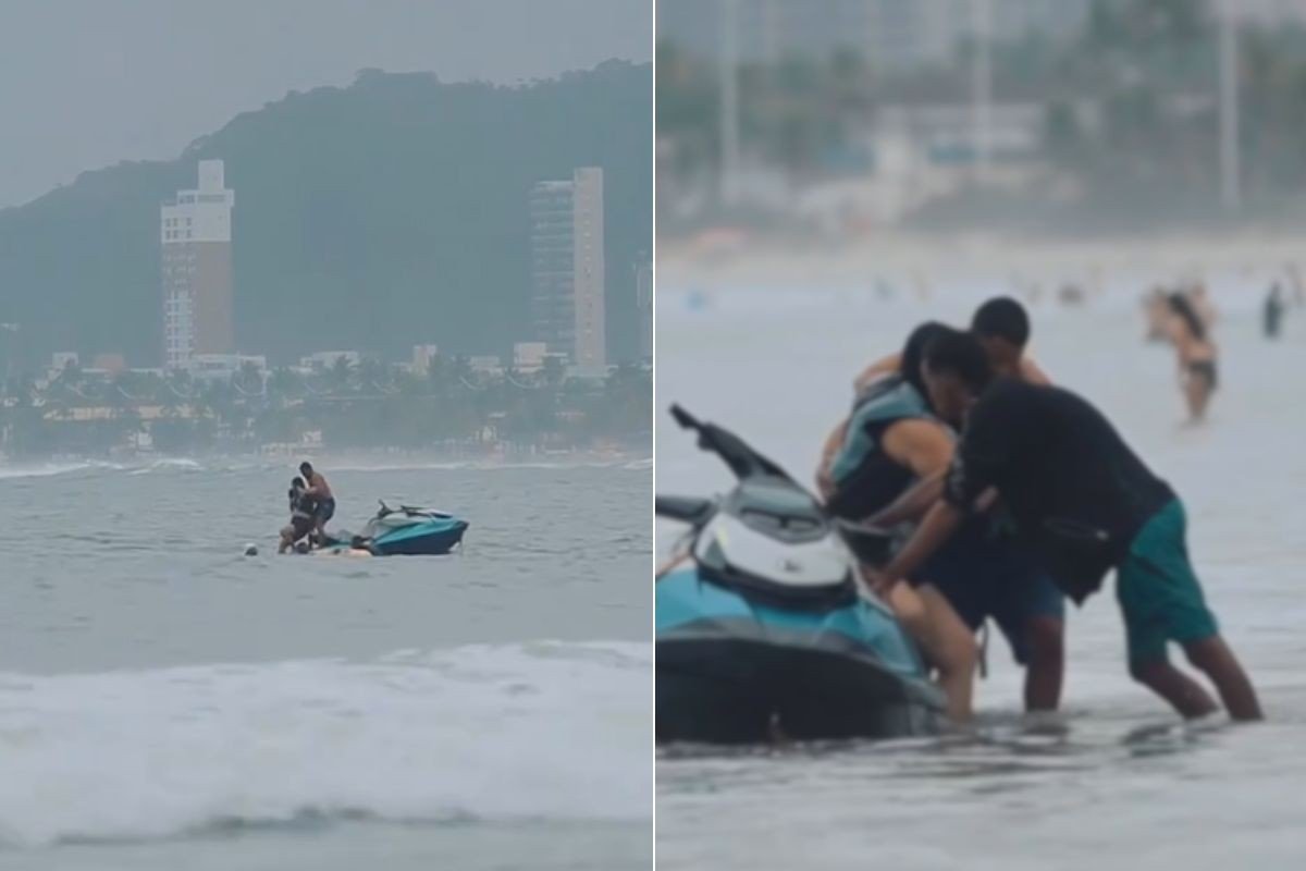 Guarda-vidas salva mulher de afogamento no mar em Guarujá; VÍDEO