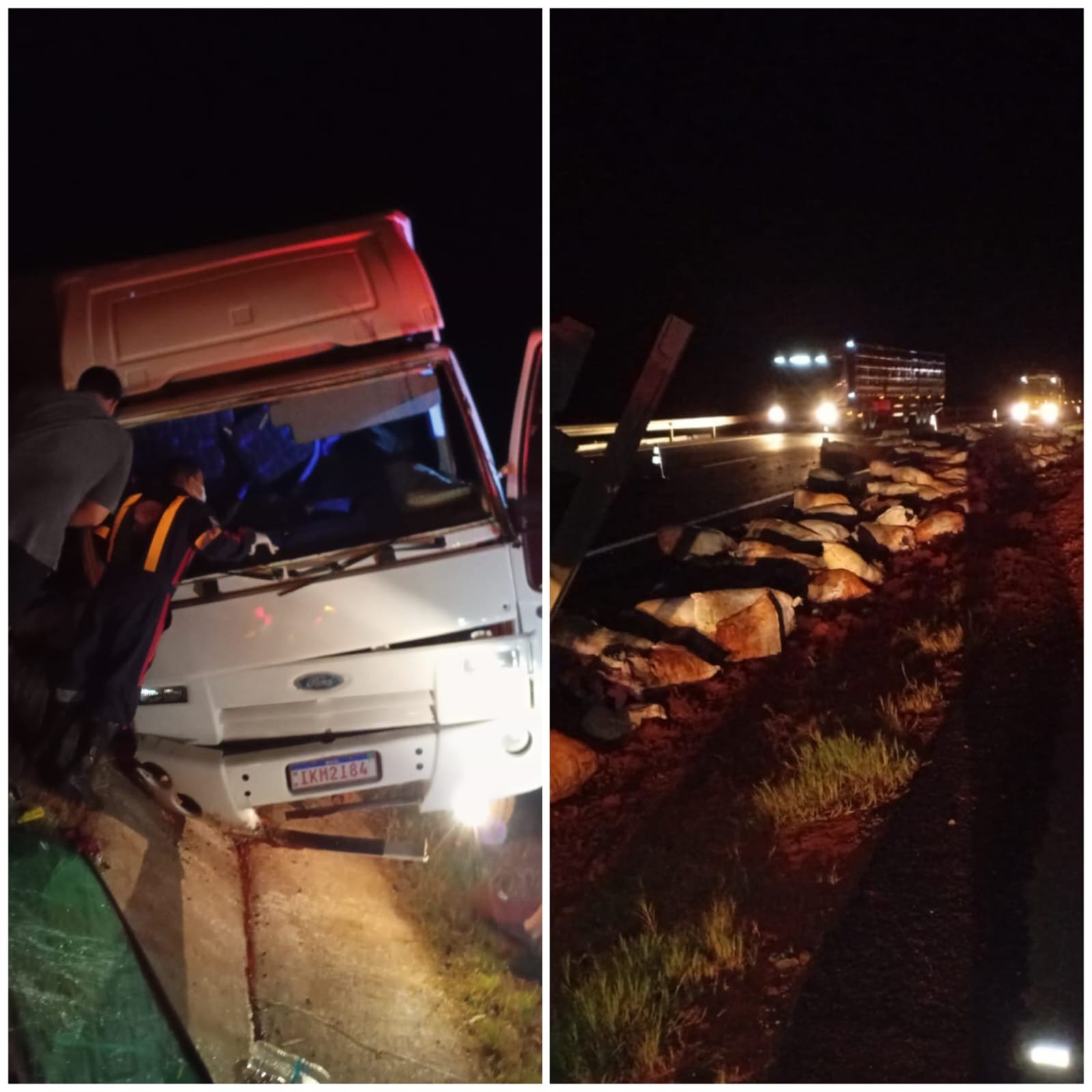Caminhão perde freios e tomba na BR-135, na descida da Serra de Bocaiuva